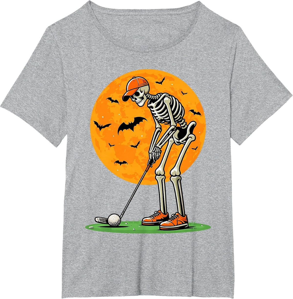 Halloween Golf Skeleton Spooky Golfer Halloween Golfing T-Shirt - Heather Grey