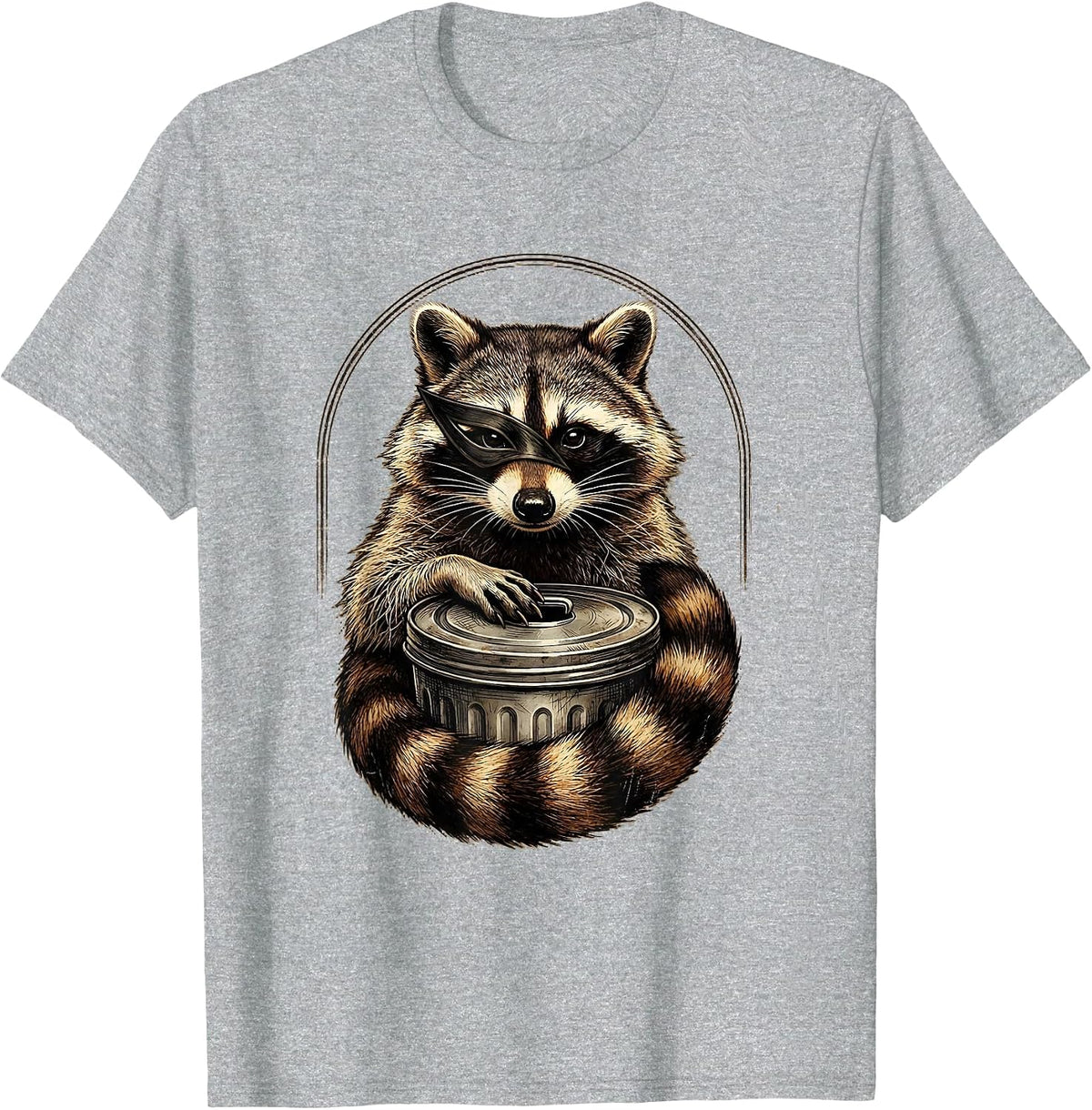 Men's Raccoon Portrait Vintage Funny Animal Humor T-Shirt - Heather Grey
