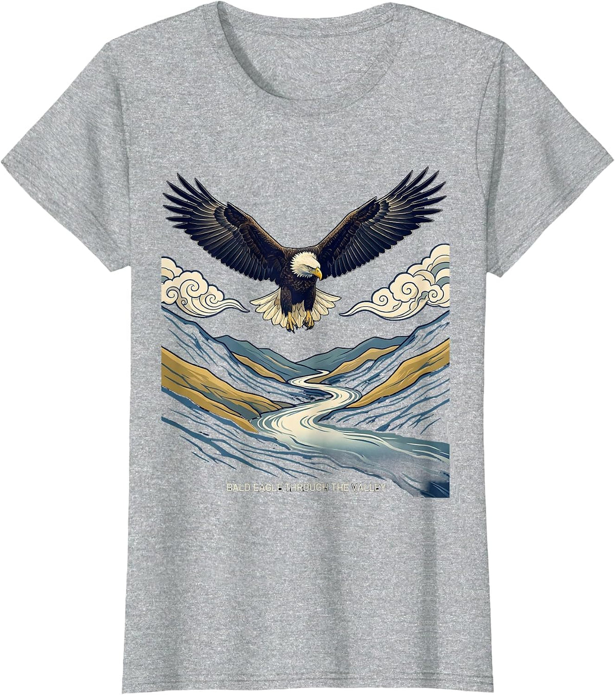 Bald Eagle Through The Valley Ukiyo-e Wildlife Nature Lover T-Shirt - Heather Grey