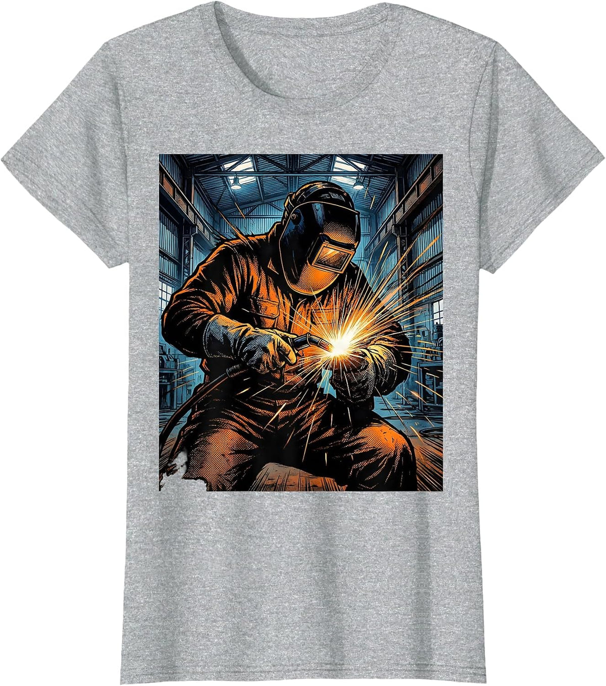 Welder Silhouette Industrial Warehouse Graphic T-Shirt - Heather Grey