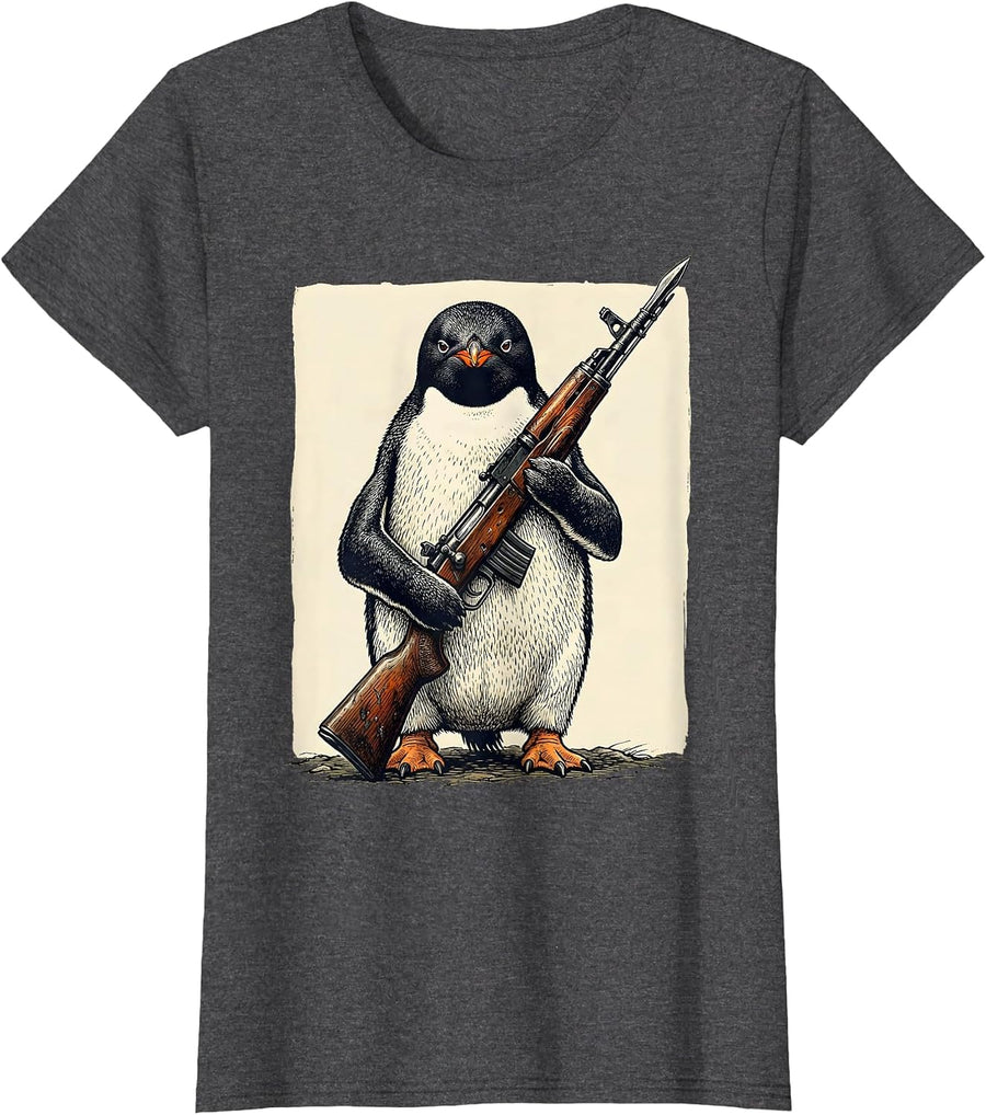 Women's Adelie Penguin Vintage Dark Humor Bird Meme T-Shirt - Dark Heather Grey