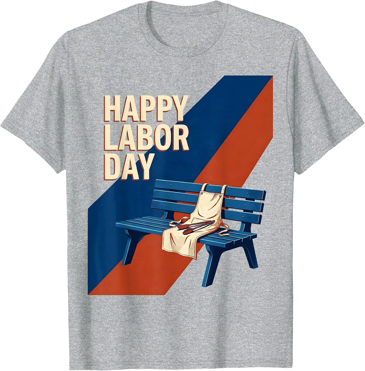 Men's Happy Labor Day Midcentury Modern Picnic Bench Patriotic T-Shirt - Heather Grey