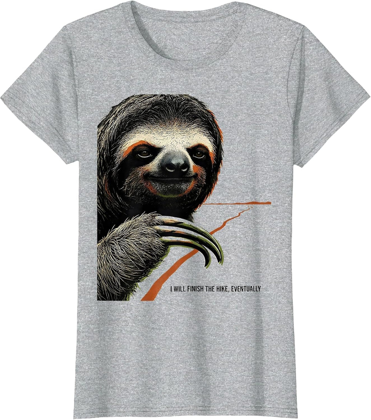 I Will Finish The Hike Eventually Funny Sloth Lover Hiking T-Shirt - Heather Grey