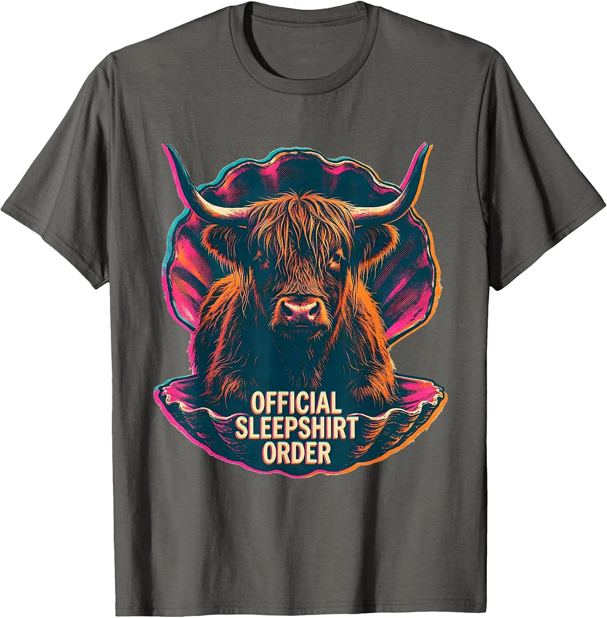 Official Sleepshirt Order Highland Cow Cozy Farm Animal T-Shirt - Asphalt Grey