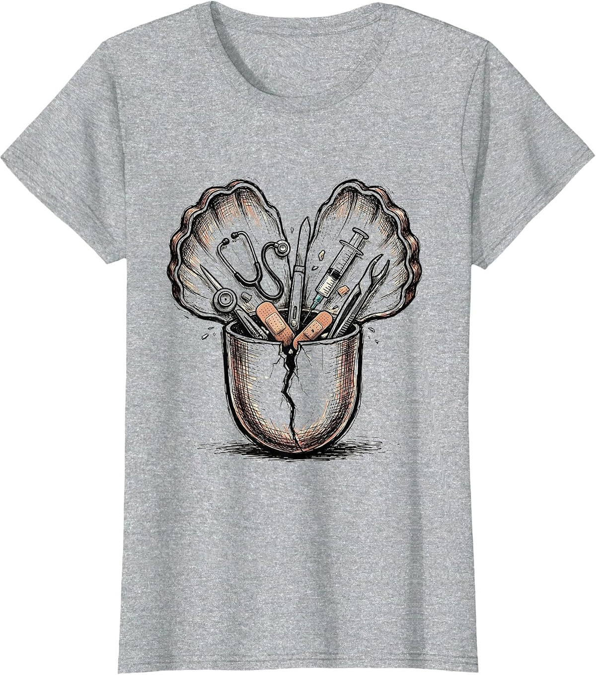 Women's Medical Assistant Pill Capsule Tools Graphic T-Shirt - Heather Grey