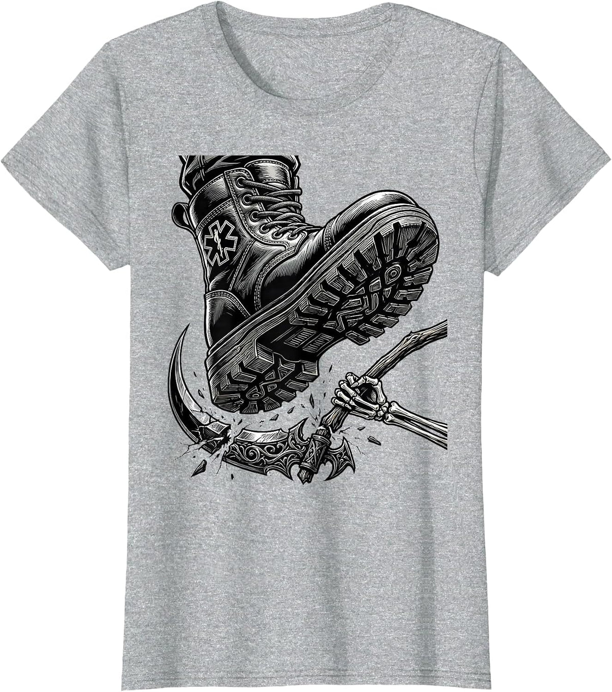 EMT First Responder Crushes Grim Reaper Scythe T-Shirt - Heather Grey