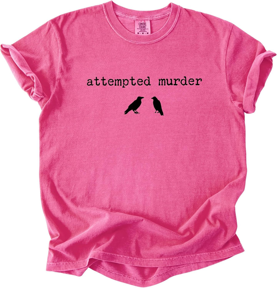 FITIN Attempted Murder Garment-Dyed Shirt, Crow Graphic Tee, Dark Humor Gothic Shirt, Raven Bird Lovers T-Shirt - Crunchberry