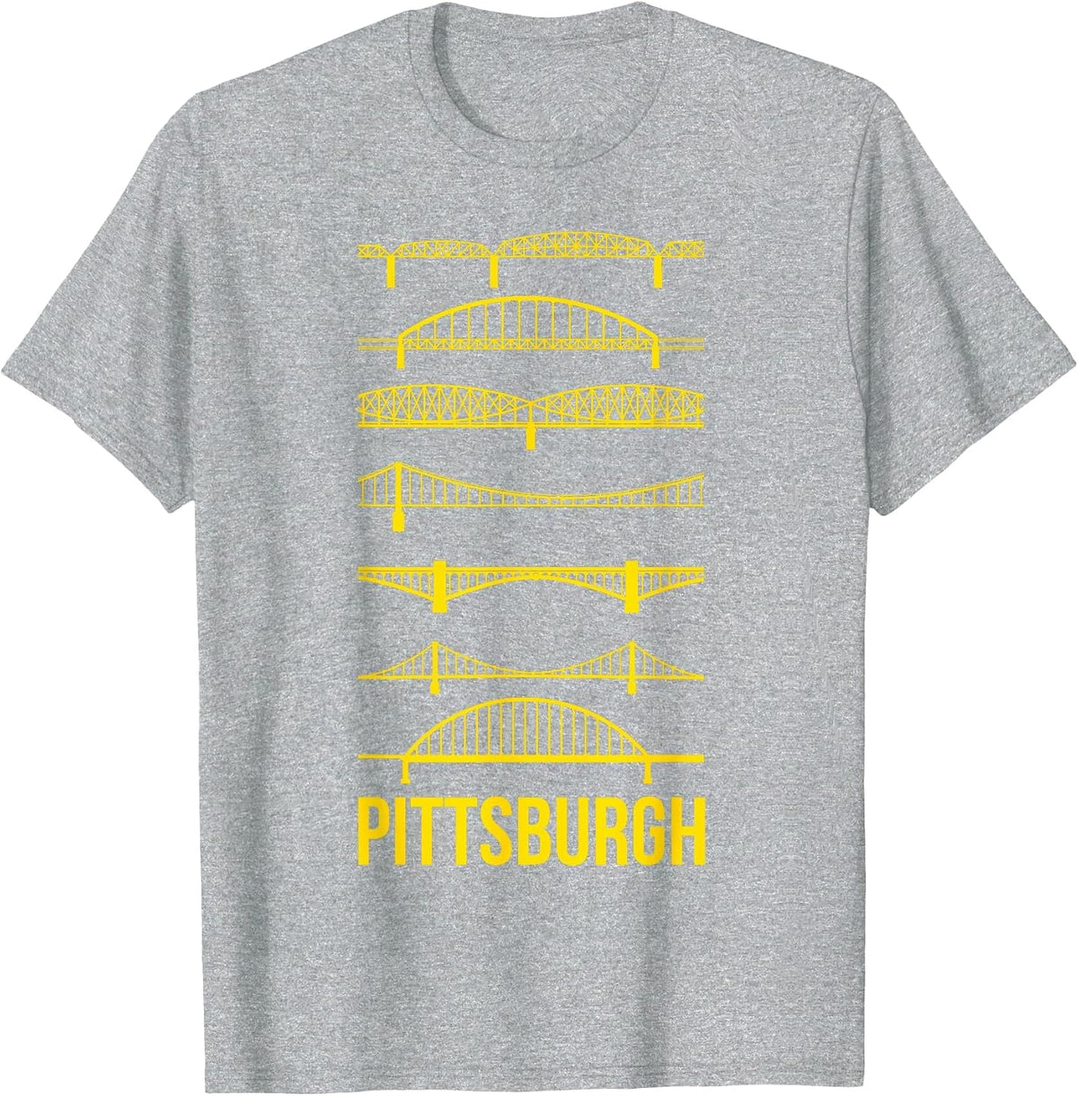 Pittsburgh Bridges Black and Yellow Silhouettes T-Shirt - Heather Grey