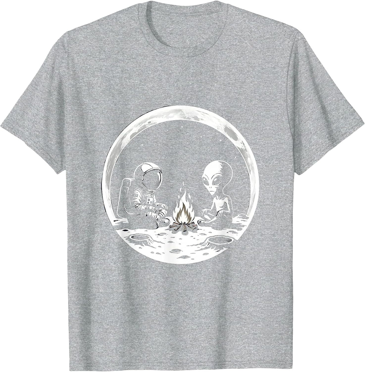 Men's Astronaut and Alien Campfire on the Moon T-Shirt - Heather Grey