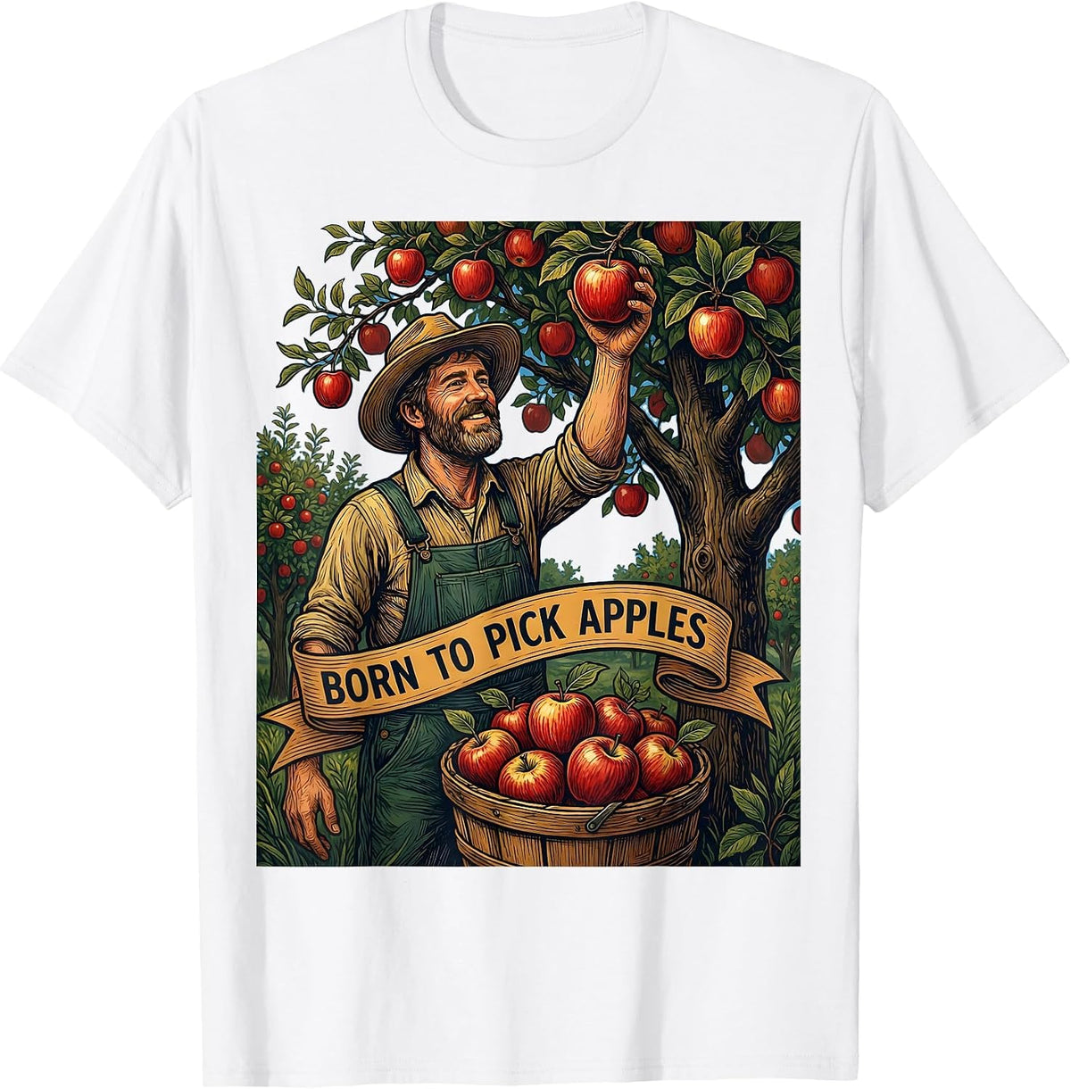 Men's Born to Pick Apples Apple Picking Design T-Shirt - White