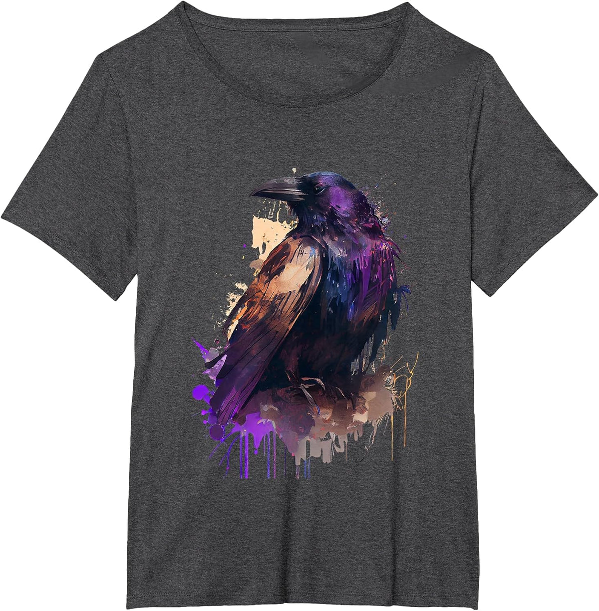 Raven Colorful Design T-Shirt - Dark Heather Grey