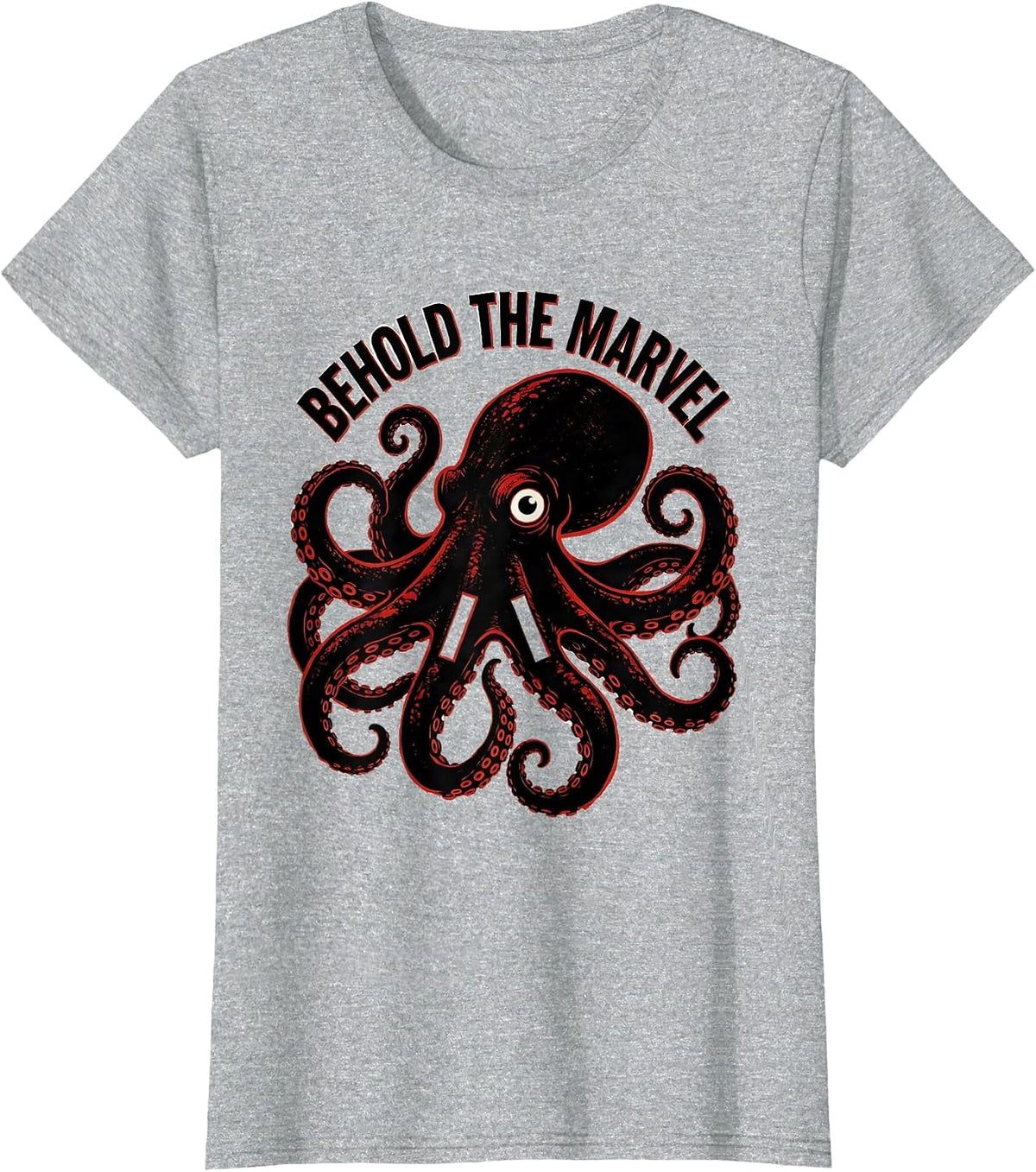Women's Behold The Marvel Stencil Octopus Sea Creature Ocean Lover T-Shirt - Heather Grey