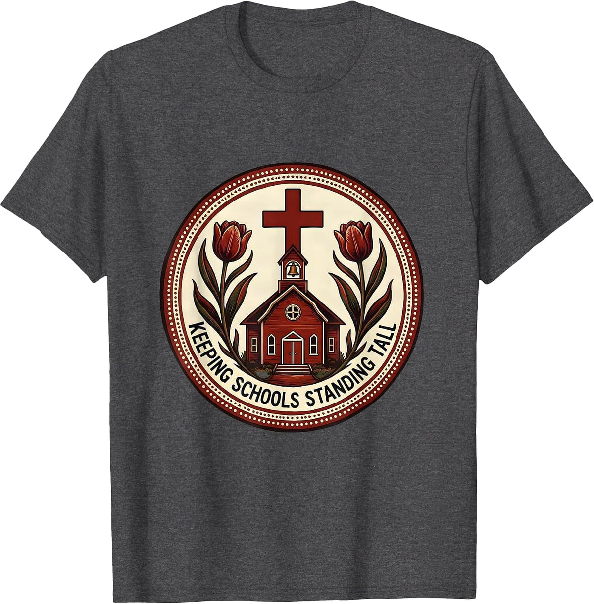 Men's Keeping Schools Standing Tall School Nurse Design T-Shirt - Dark Heather Grey