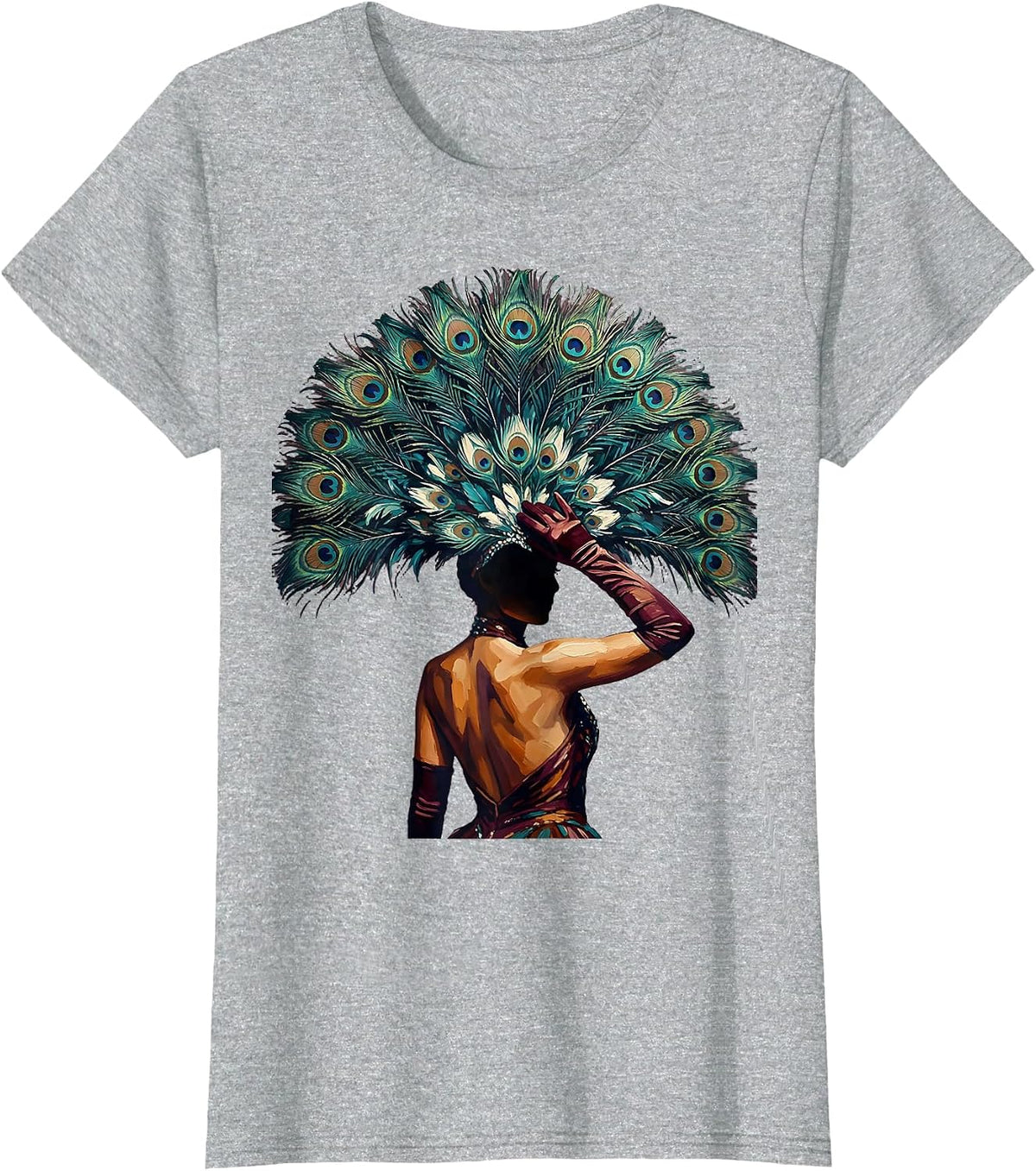 Women's Showgirl Feather Headpiece Backstage Illustration T-Shirt - Heather Grey