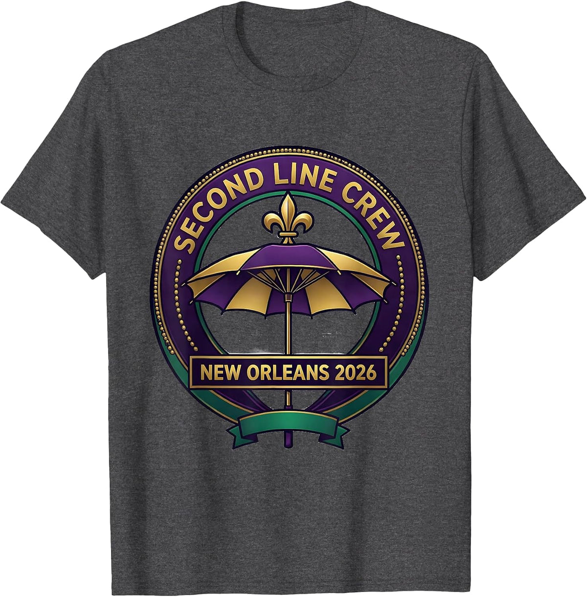 Second Line Crew New Orleans 2026 Mardi Gras Carnival Party T-Shirt - Dark Heather Grey