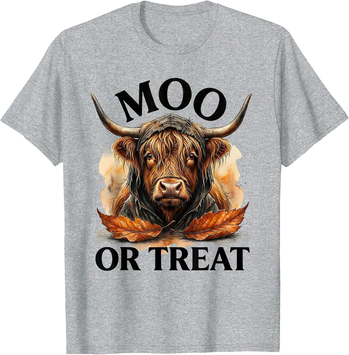 Men's Moo Or Treat Watercolor Highland Cow Halloween Fall Costume T-Shirt - Heather Grey