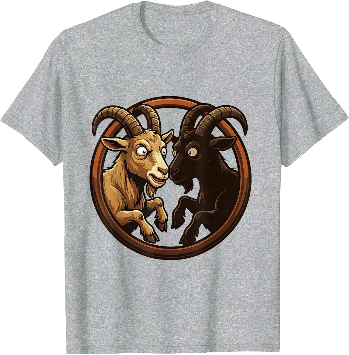 Men's Goat Headbutting Mirror Reflection Funny Design T-Shirt - Heather Grey