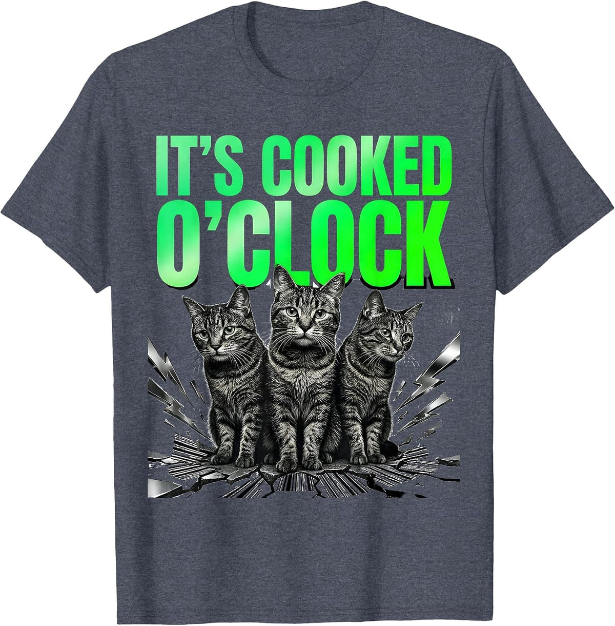 It's Cooked O'Clock Funny Cat Meme Bootleg Graphic T-Shirt - Heather Blue