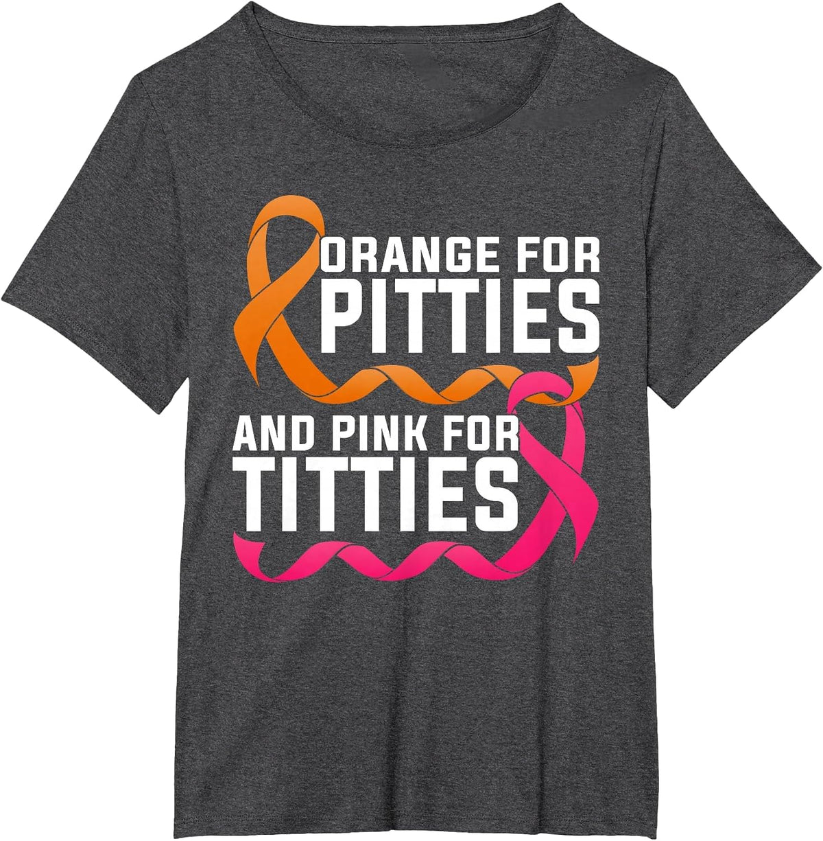 Pitbull and Breast Cancer Awareness Pitties Titties Ribbons T-Shirt - Dark Heather Grey