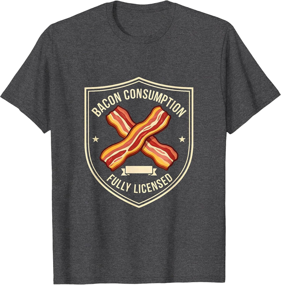 Men's Bacon Consumption, Fully Licensed Funny Foodie Pig Lover T-Shirt - Dark Heather Grey