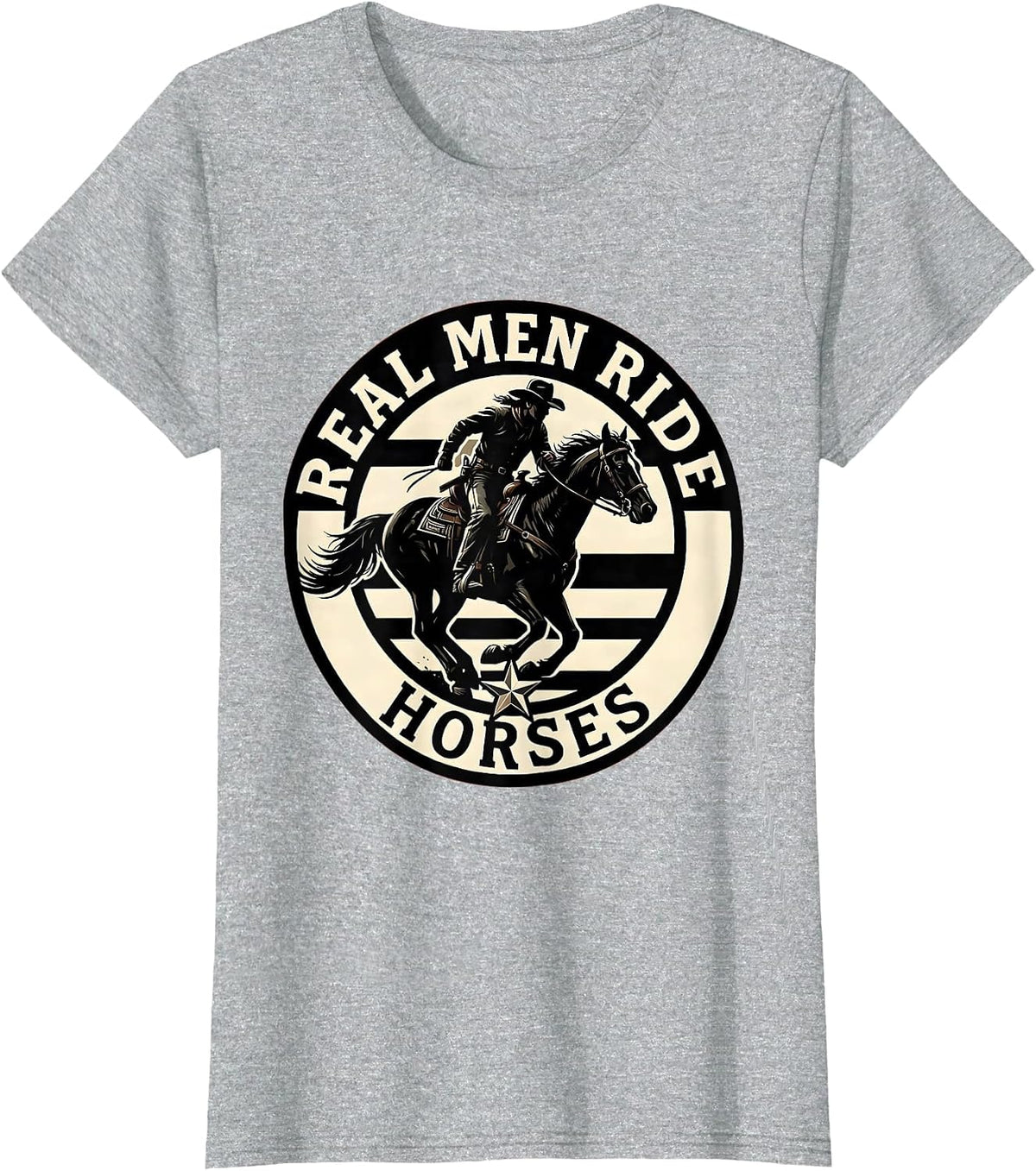 Women's Real Men Ride Horses Cowboy Design T-Shirt - Heather Grey