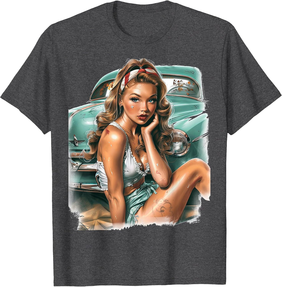 Pinup Girl Pin Up Vintage Retro Girls T-Shirt - Dark Heather Grey