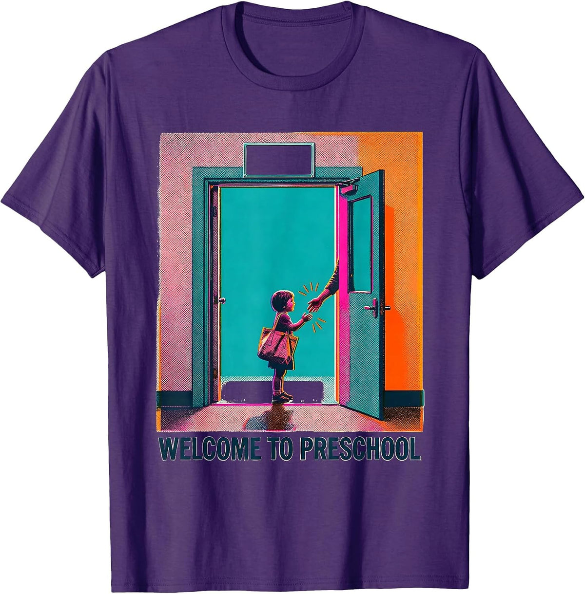 Men's Welcome To Preschool Risograph Playful Teacher Appreciation T-Shirt - Purple