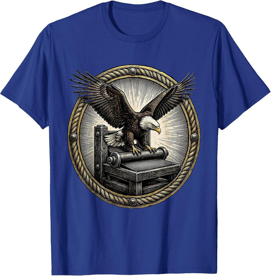 Bald Eagle Printing Press 1st Amendment Design T-Shirt - Royal Blue