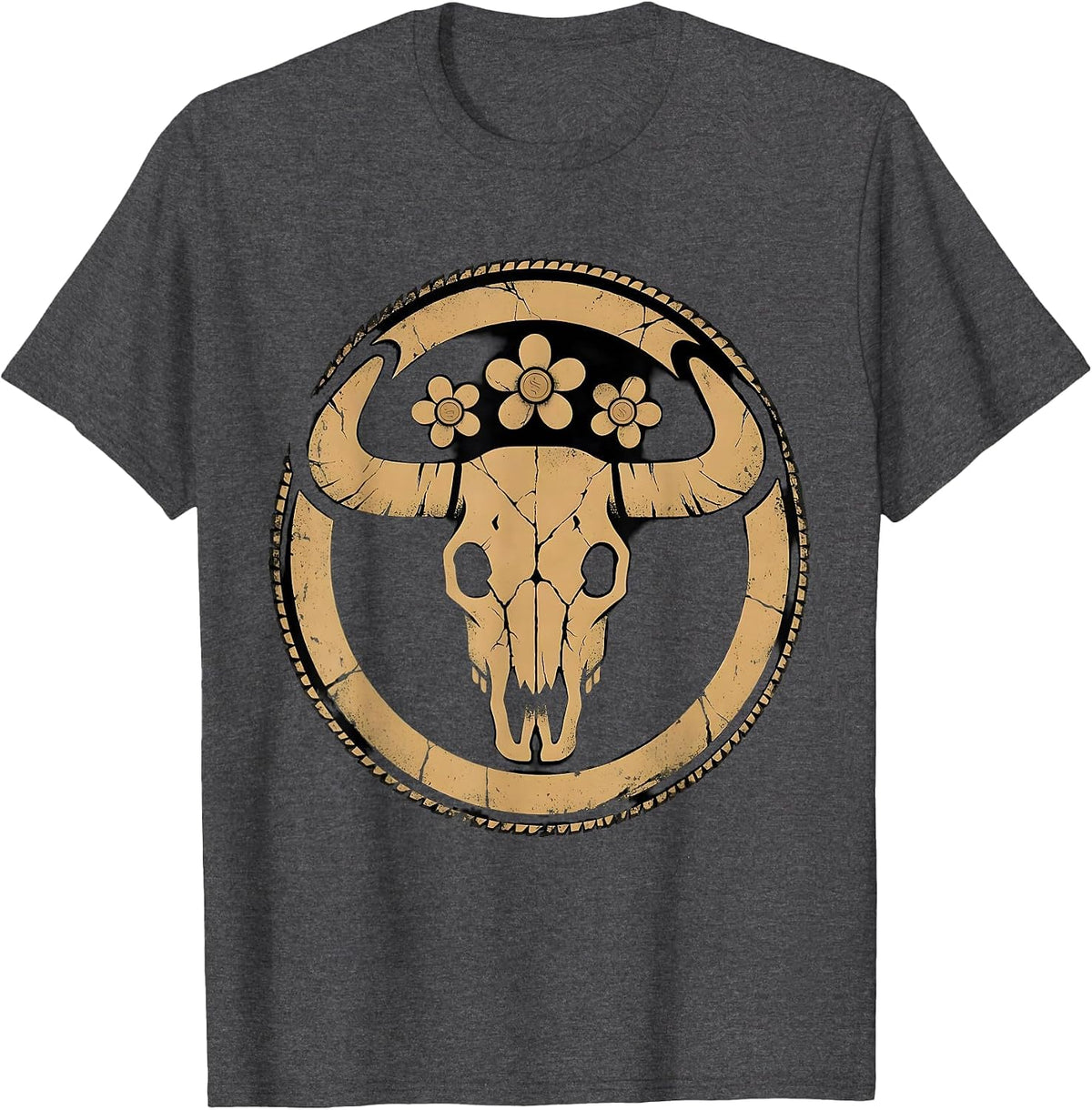 Cowboy Silhouette Canyon Sunrise Western Riding T-Shirt - Dark Heather Grey