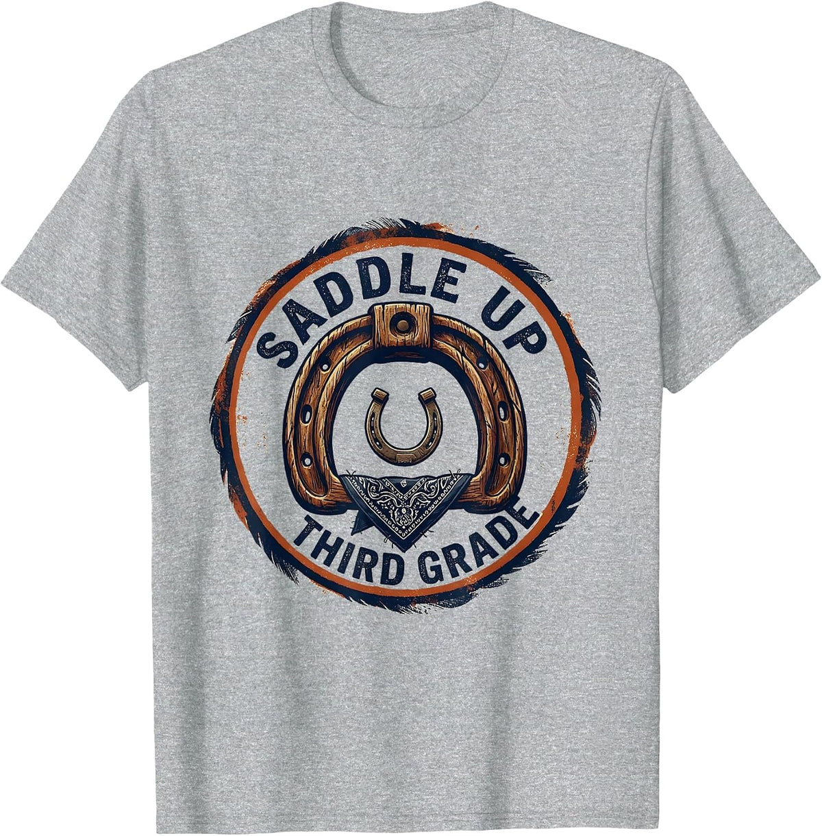 Men's Saddle Up Third Grade Western Teacher Back to School T-Shirt - Heather Grey