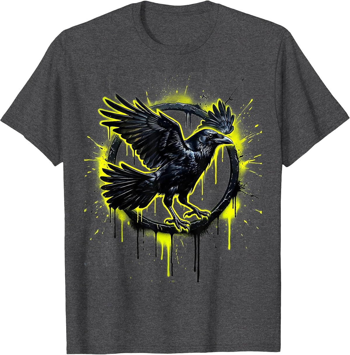 Men's Angry Crow Strutting Away Funny Bird Graphic T-Shirt - Dark Heather Grey