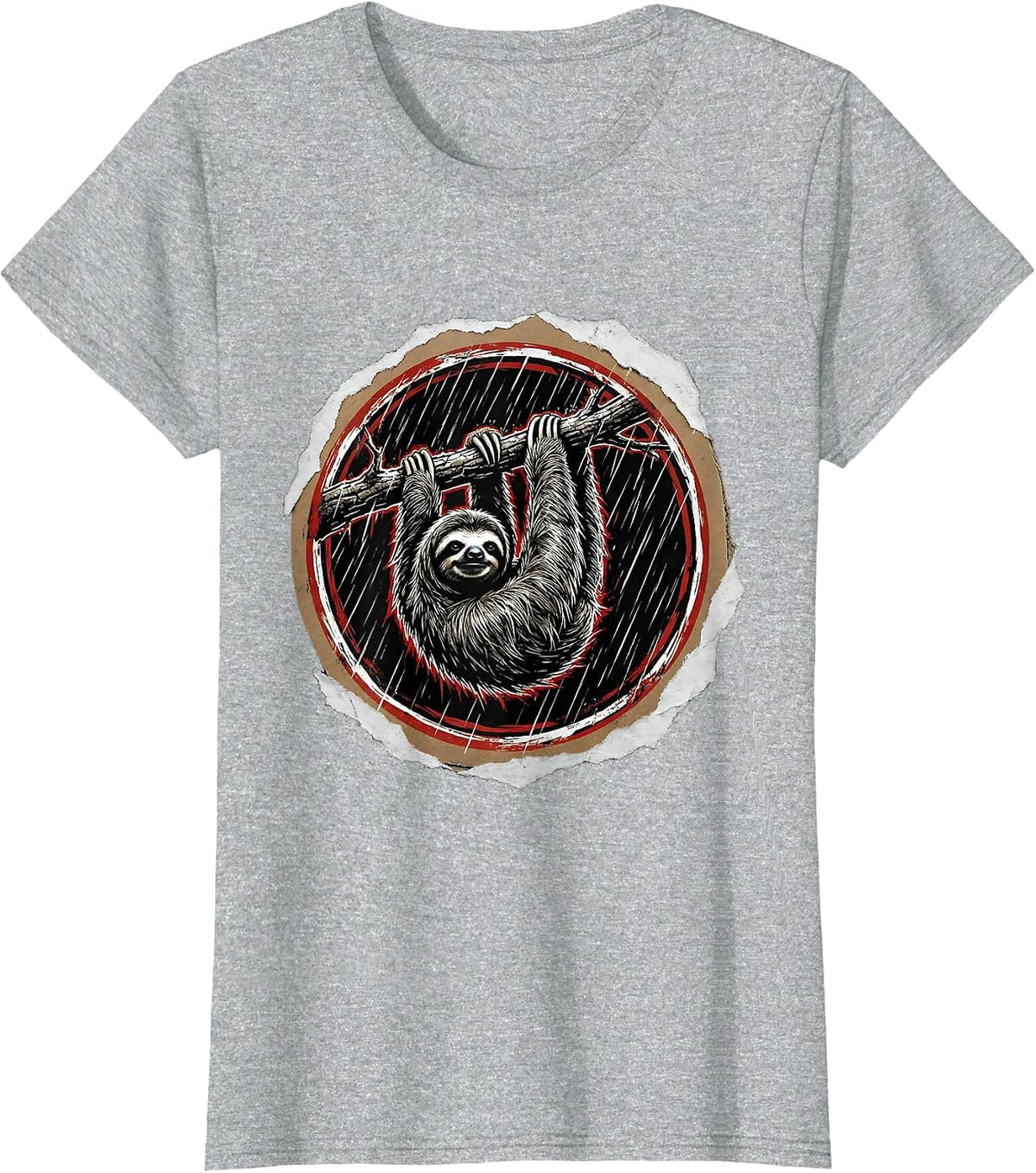 Sloth Hanging in the Rain We Do Not Care Club T-Shirt - Heather Grey