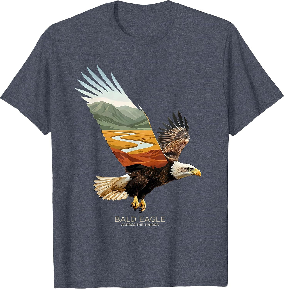 Men's Bald Eagle Across The Tundra Vintage Patriotic Bird Lover T-Shirt - Heather Blue