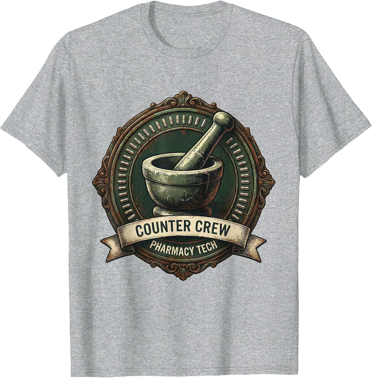 Men's Counter Crew Pharmacy Tech Vintage Pharmacy Tech Pun T-Shirt - Heather Grey