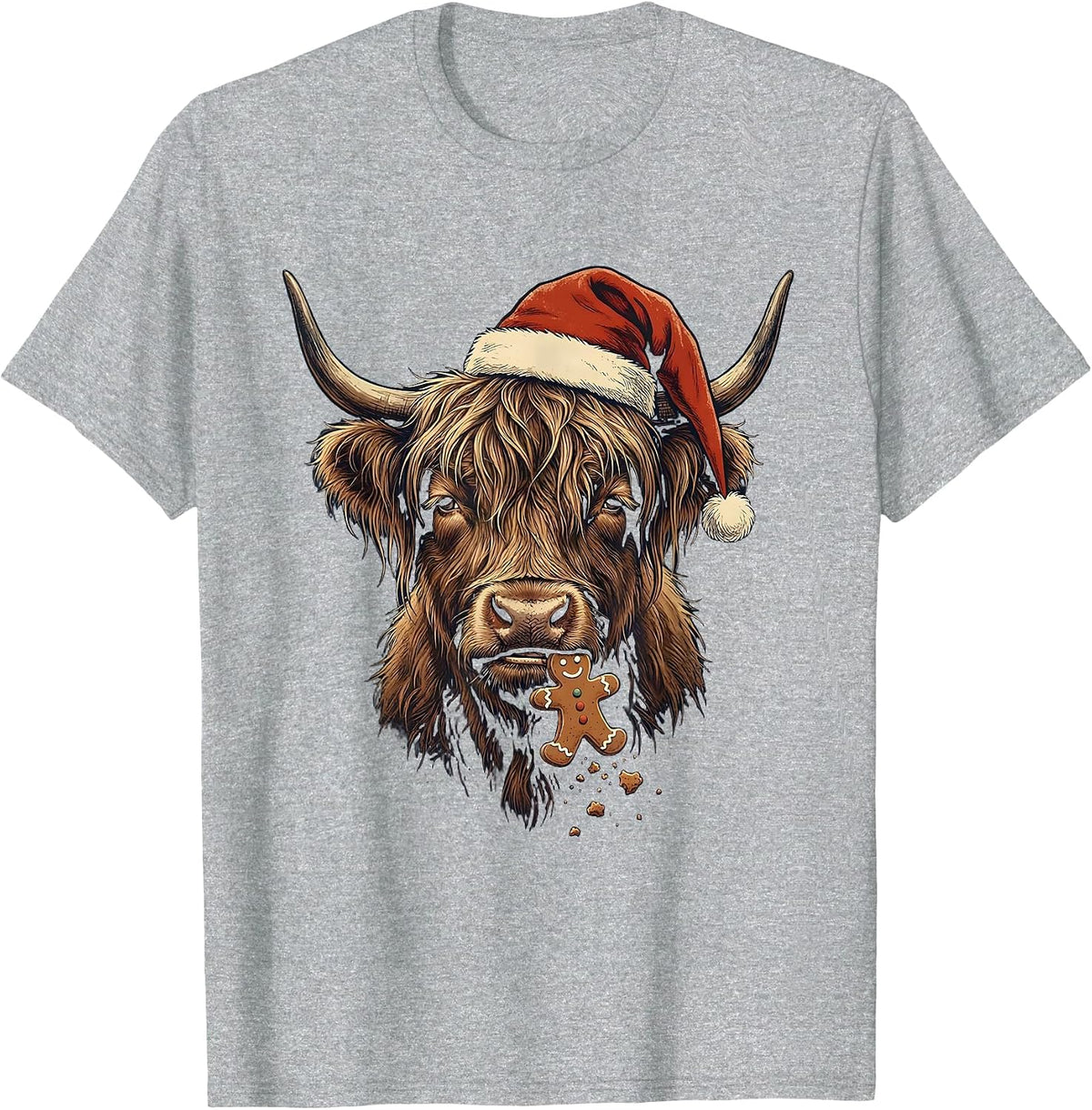 Men's Shaggy Highland Cow Vintage Christmas Farm Humor T-Shirt - Heather Grey