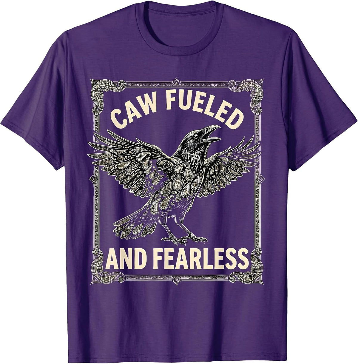 Men's Caw Fueled and Fearless Bold Crow Design T-Shirt - Purple