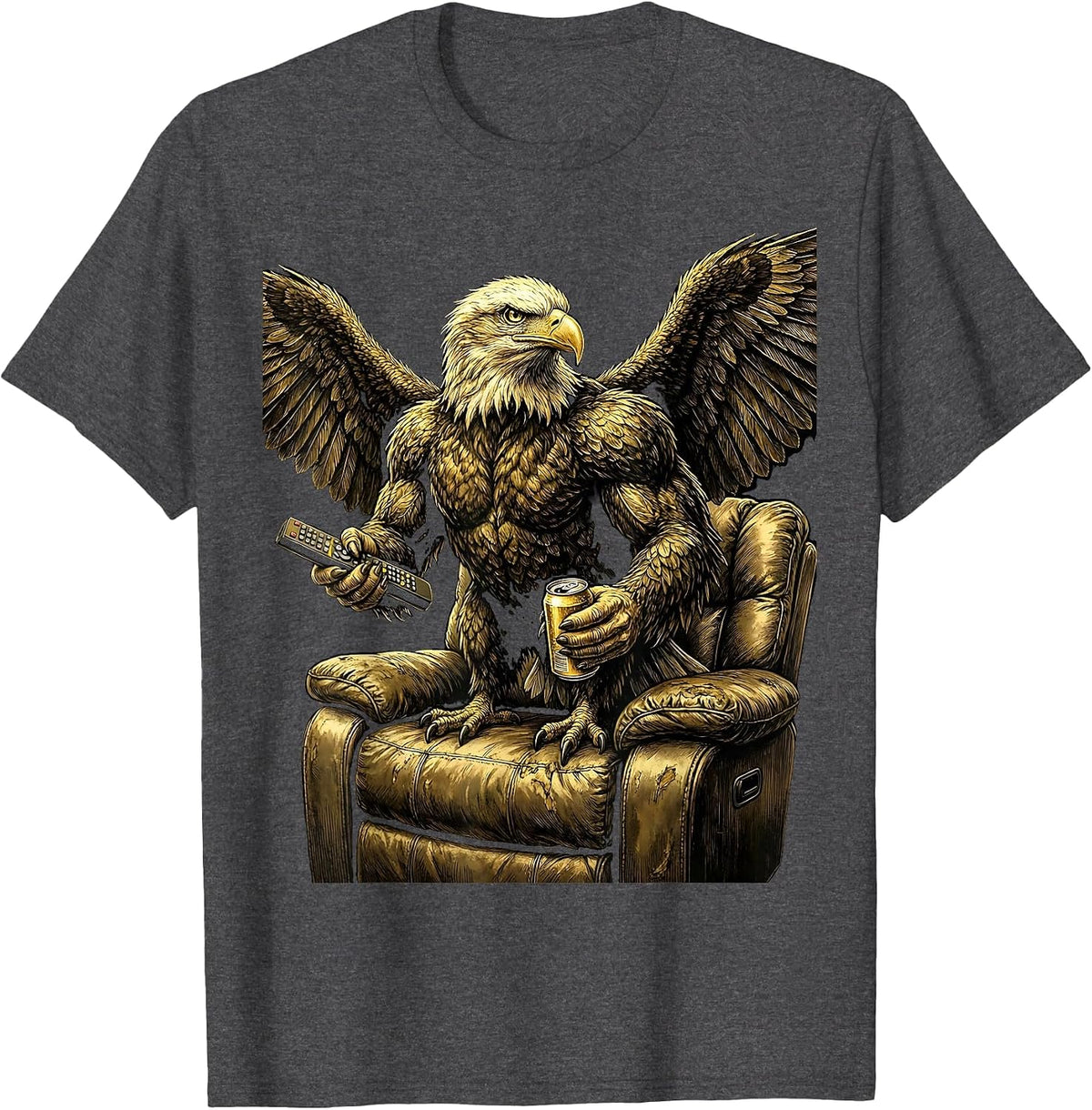 Men's Bald Eagle Perched on Weathered Shield T-Shirt - Dark Heather Grey
