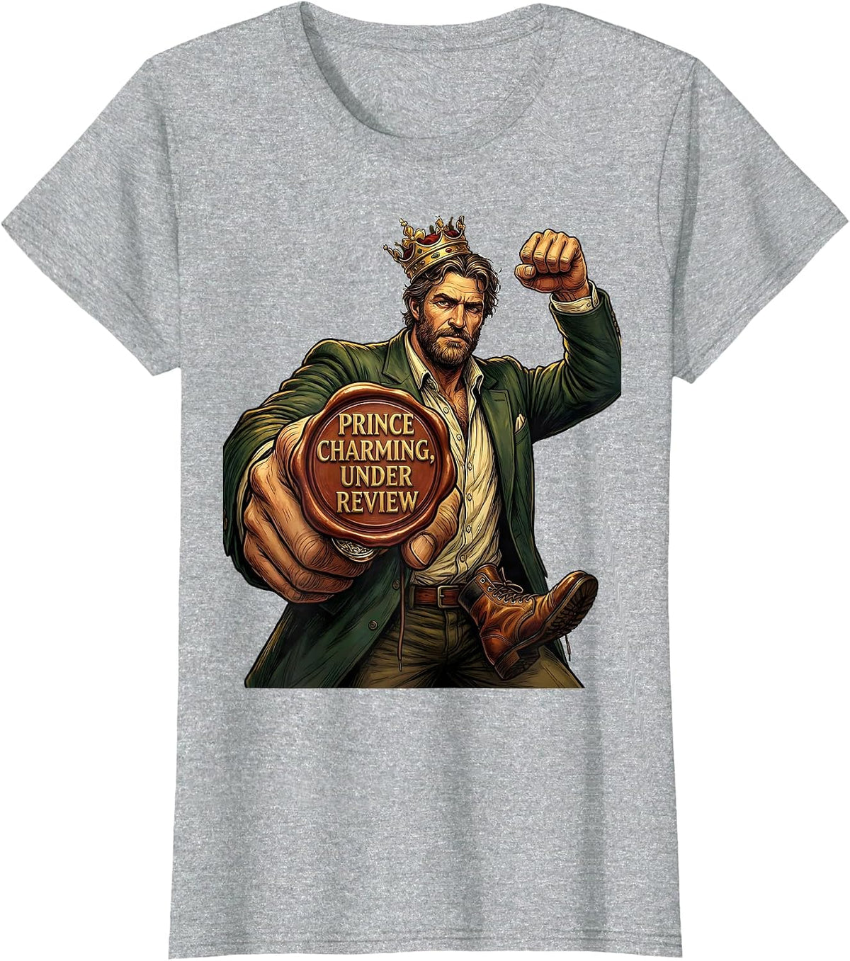 Prince Charming Under Review Funny Fairy Tale Romance T-Shirt - Heather Grey