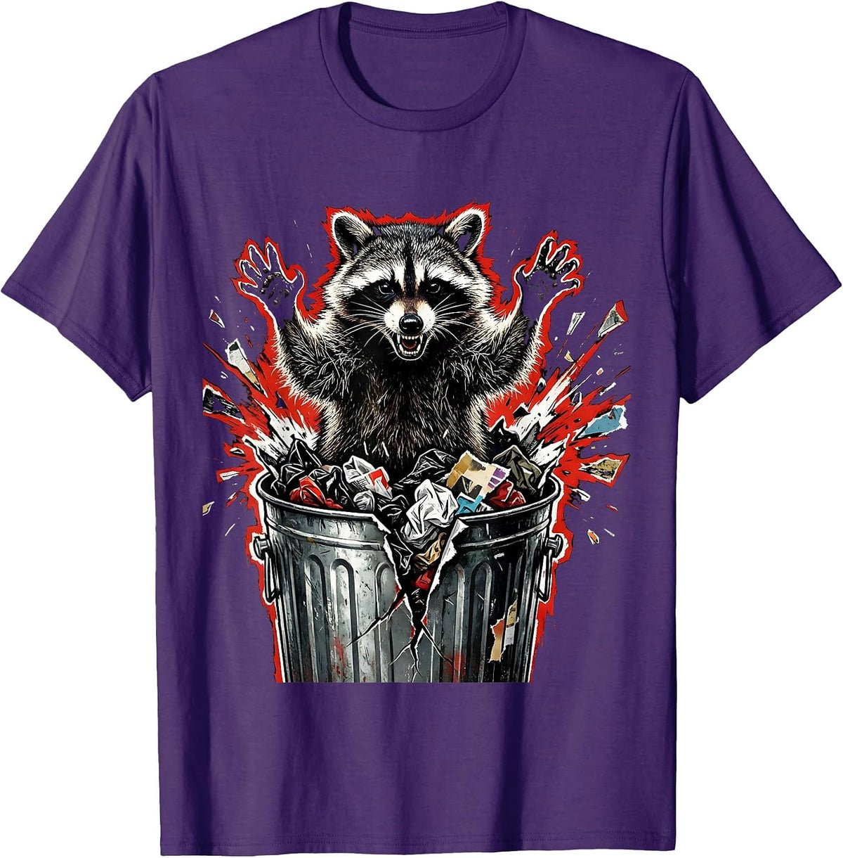 Men's Feral Raccoon Trash Can Raid Graphic T-Shirt - Purple