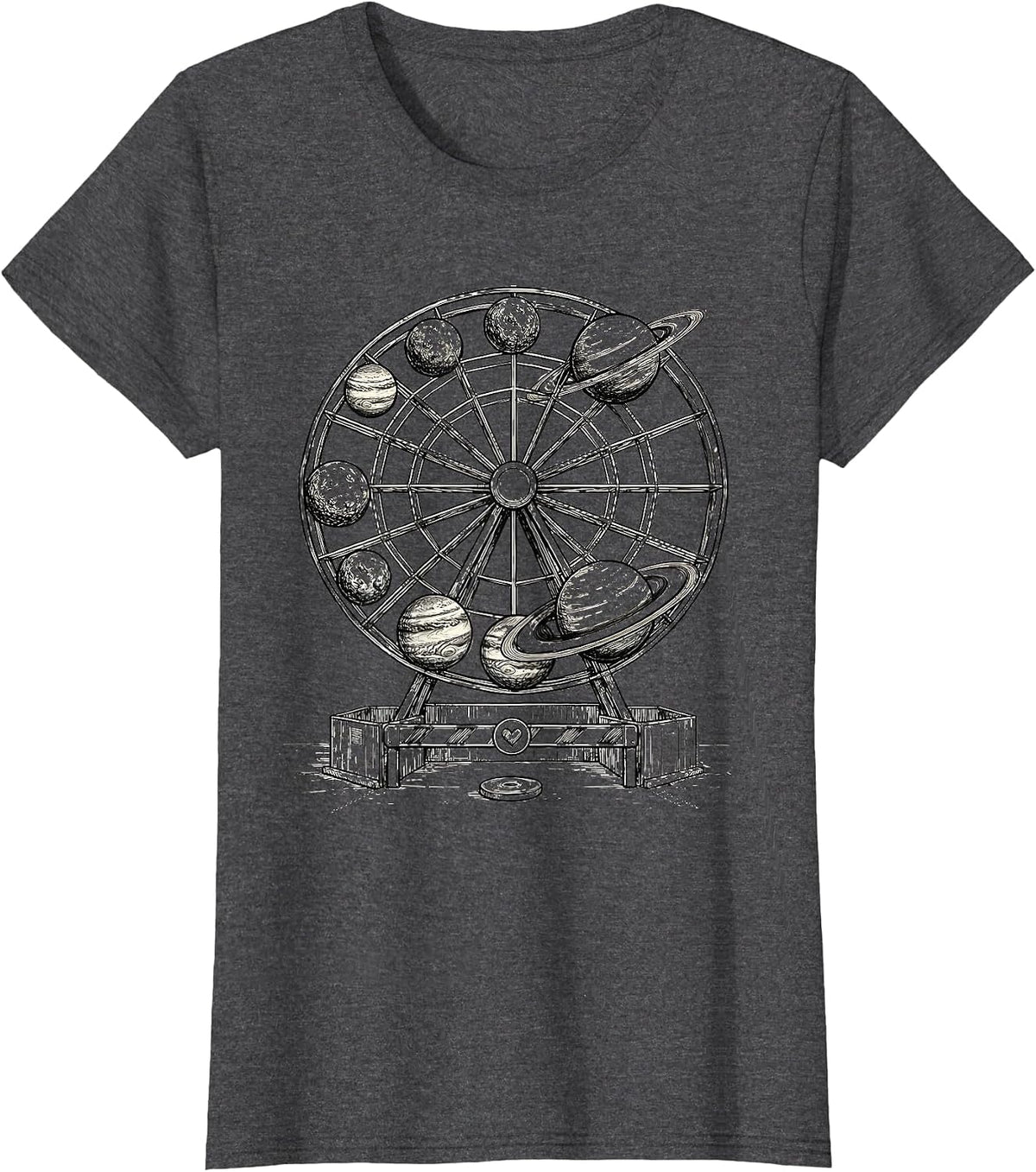 Women's Pluto Parking Carousel Never Forget Funny Retro Space Nerd T-Shirt - Dark Heather Grey