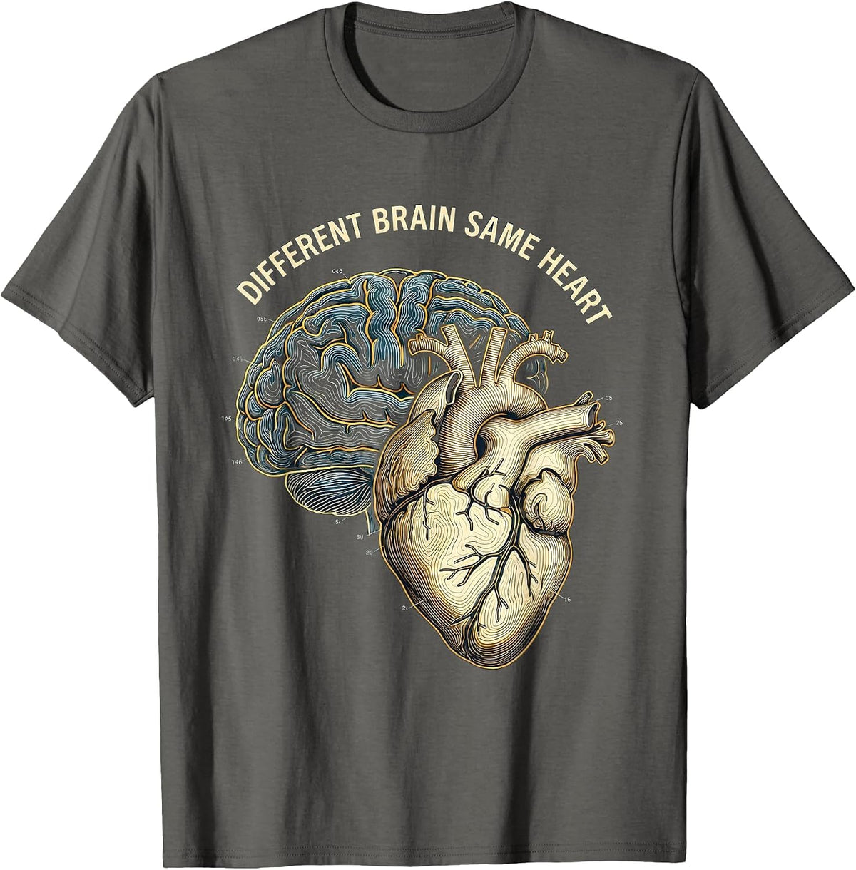 Different Brain Same Heart Autism Awareness Design T-Shirt - Asphalt Grey