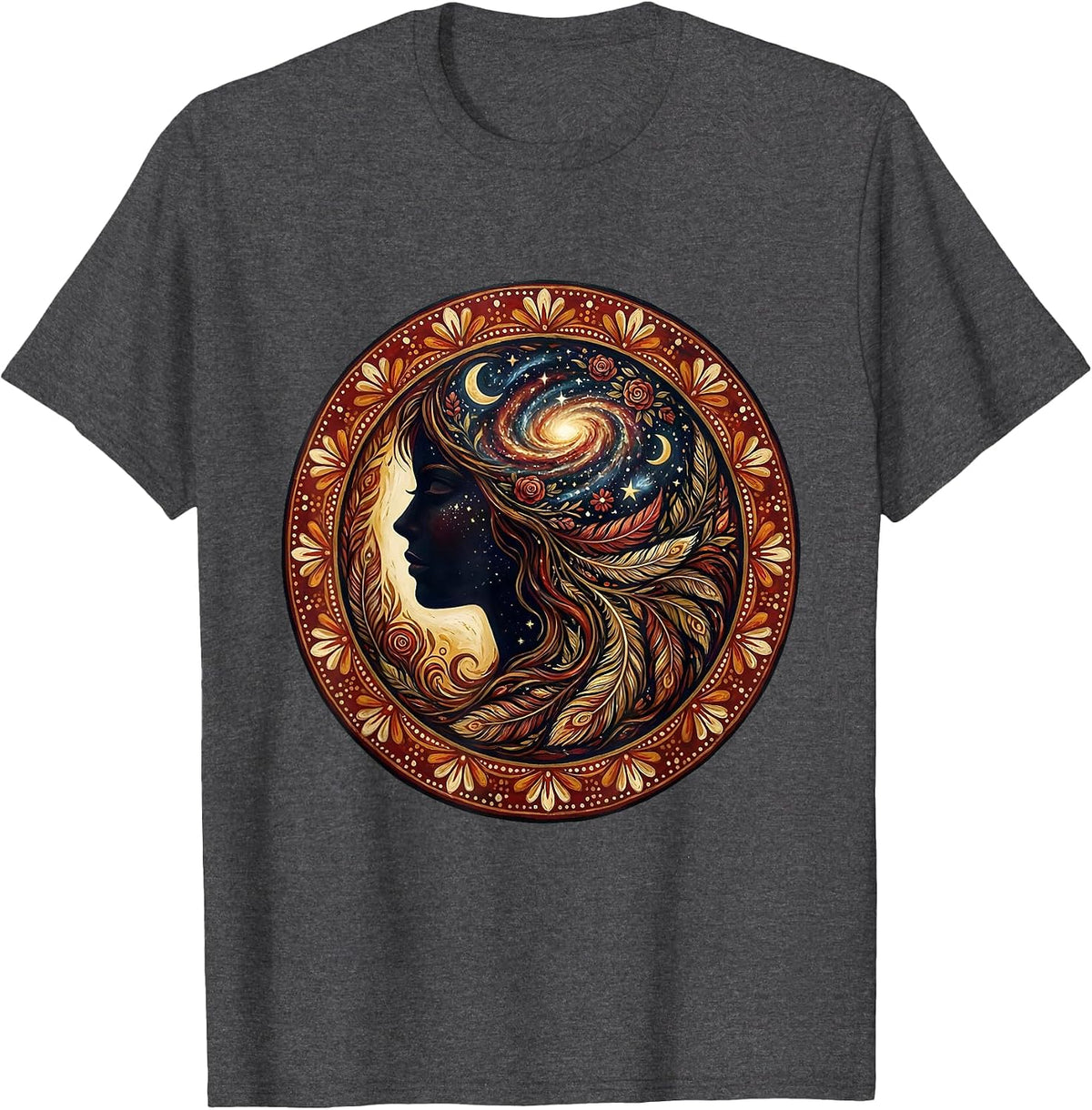 Cosmic Mind Galaxy Woman Profile Illustration T-Shirt - Dark Heather Grey