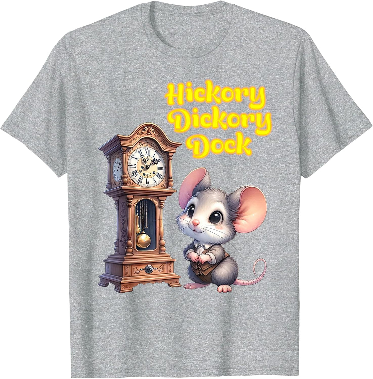 Hickory Dickory Dock Nursery Song Rhyme Mouse Old Clock Song T-Shirt - Heather Grey