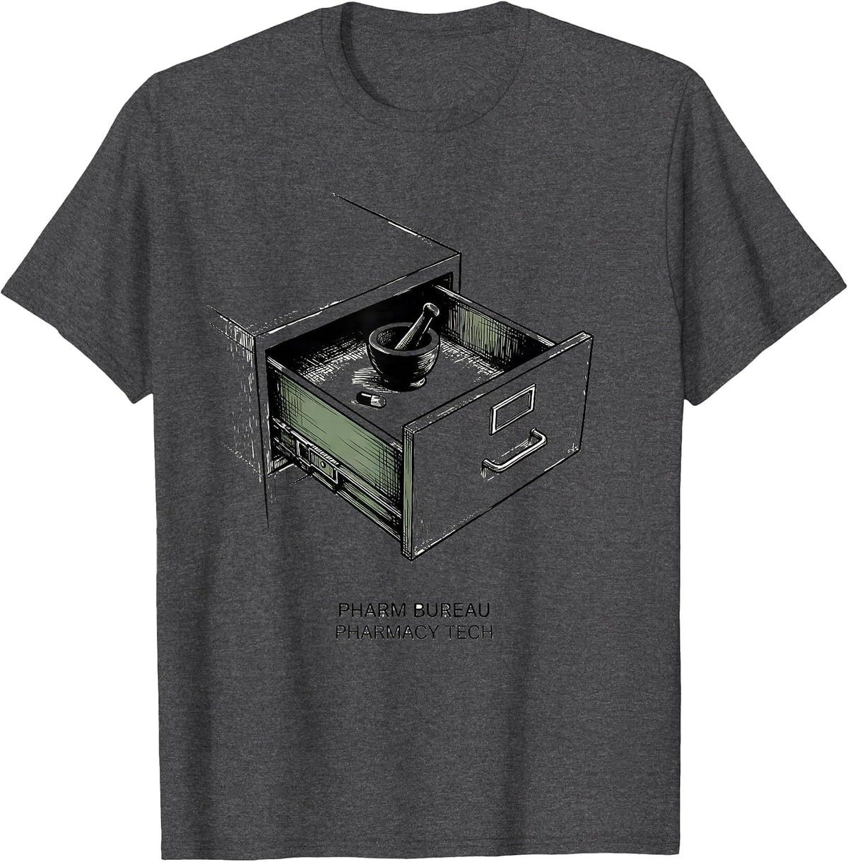 Men's Pharm Bureau Pharmacy Tech Funny Pharmacy Tech Crew Gift T-Shirt - Dark Heather Grey