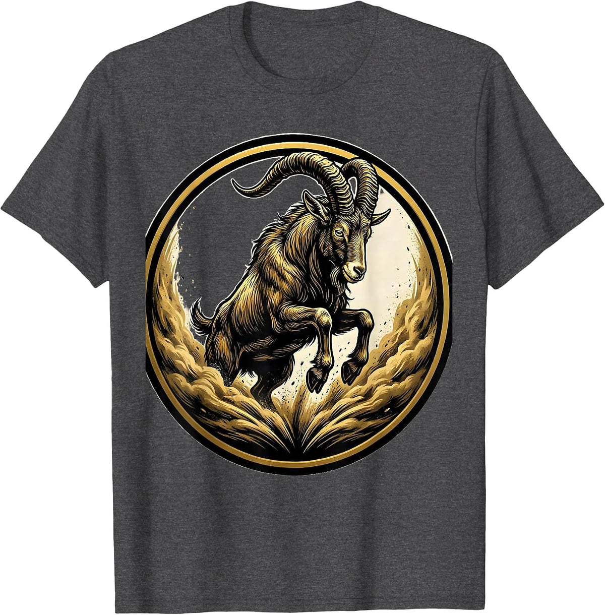Men's Angry Charging Goat with Dust Trail Graphic T-Shirt - Dark Heather Grey
