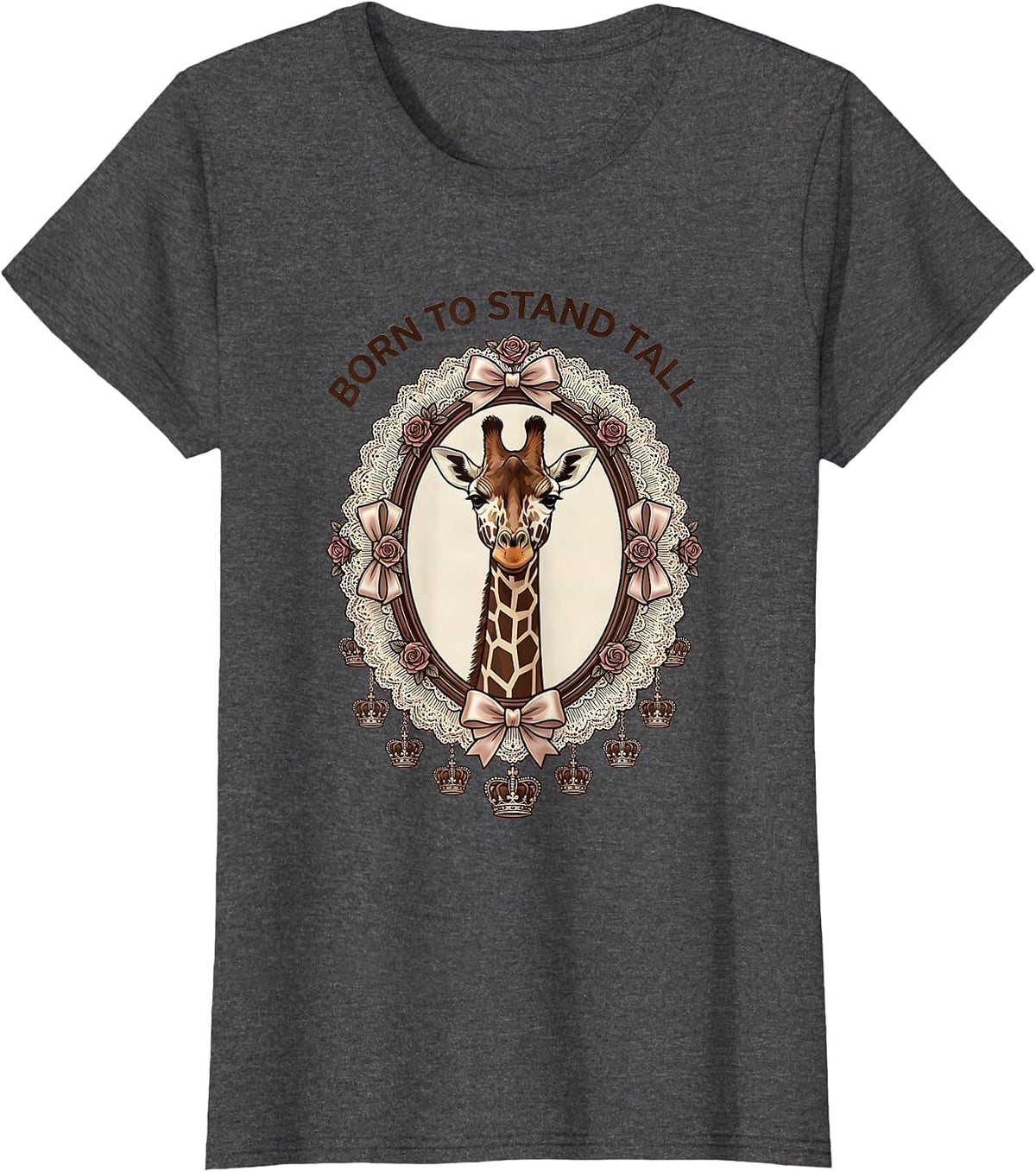 Women's Born to Stand Tall Giraffe Print Design T-Shirt - Dark Heather Grey