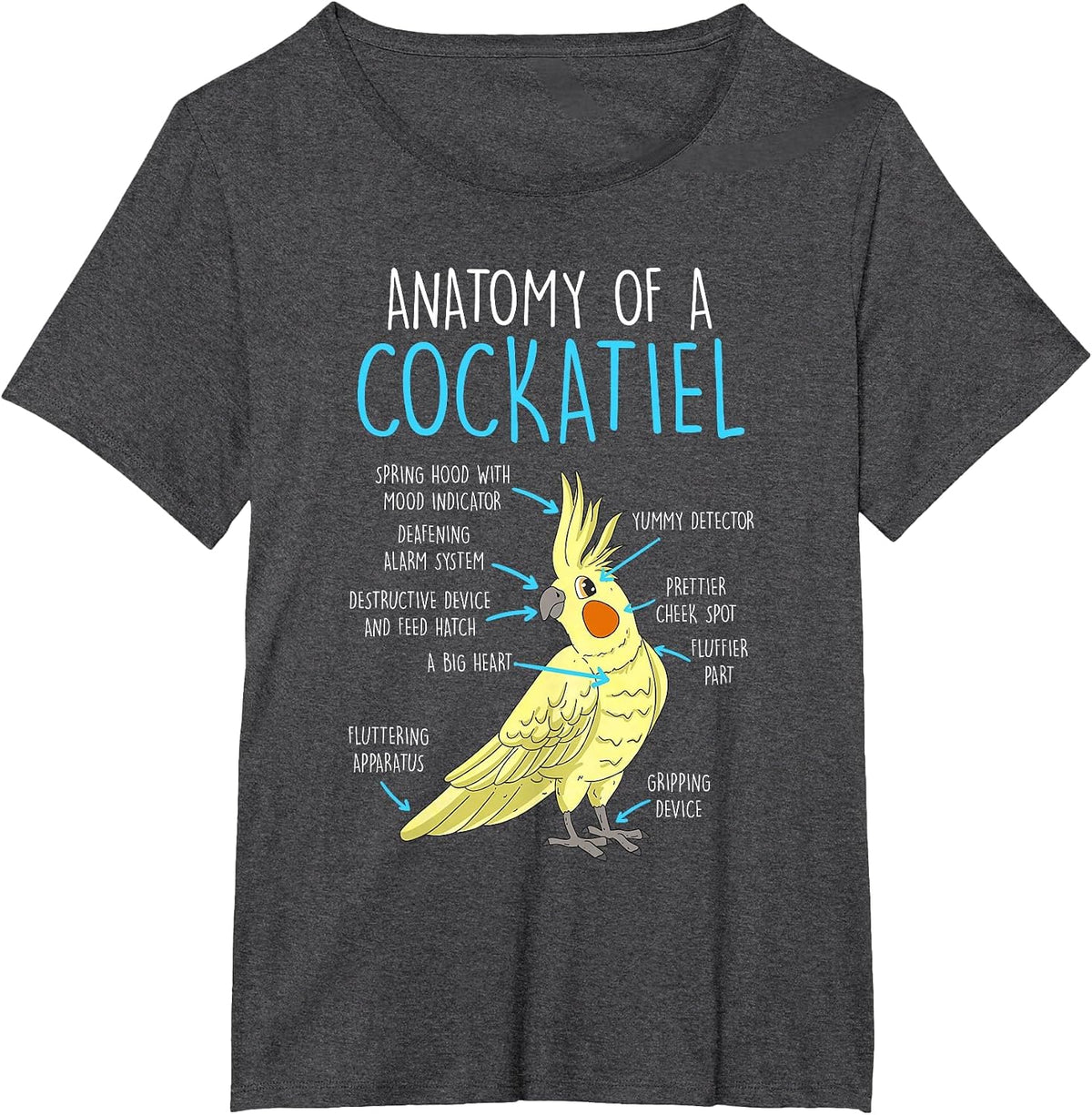 Anatomy of a Cockatiel Bird T-Shirt - Dark Heather Grey