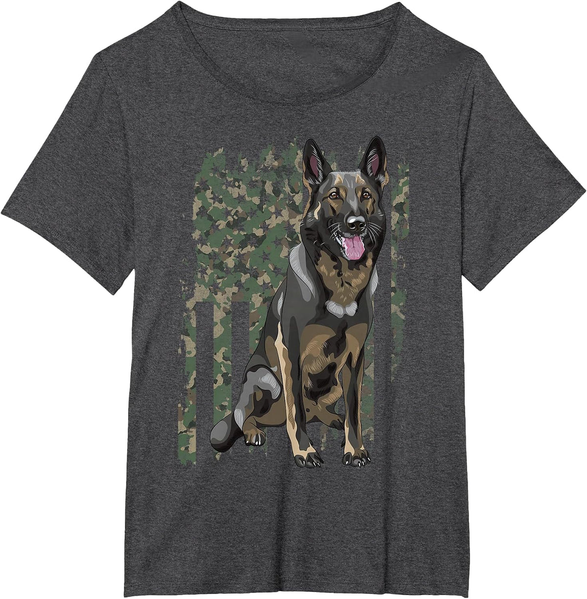 German Shepherd Shirt Patriotic Camouflage American Flag Dog Breed T-Shirt - Dark Heather Grey