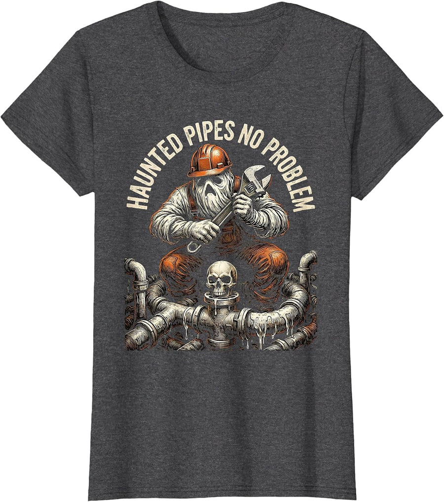 Women's Boo Crew Plumber Halloween Haunted Pipes T-Shirt - Dark Heather Grey