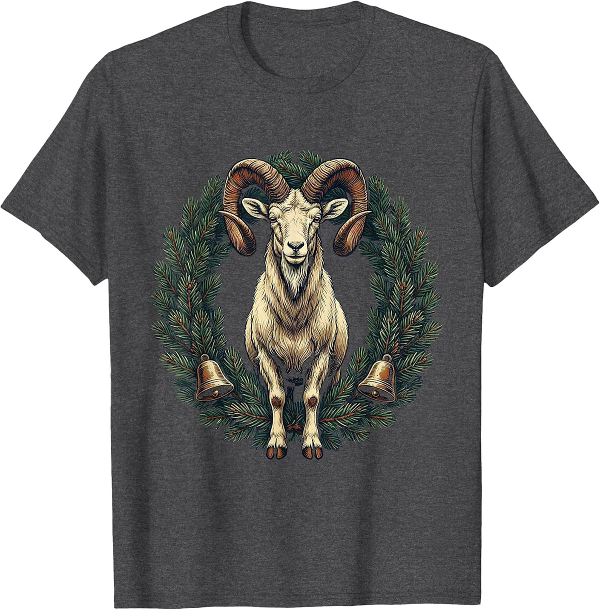 Men's Vintage Holiday Goat Tree Topper Novelty Christmas T-Shirt - Dark Heather Grey